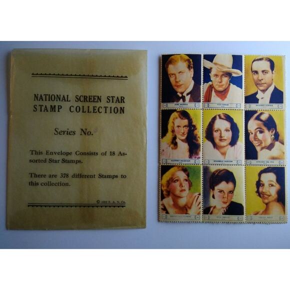 1932 Original National Screen Star Stamps Set 18 + Envelope Tom Keene Irene Dunn - Picture 1 of 6